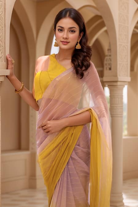 Buy_Naintara Bajaj_Green Chiffon Tie-dye Ombre Saree With Unstitched Blouse Piece_Online_at_Aza_Fashions