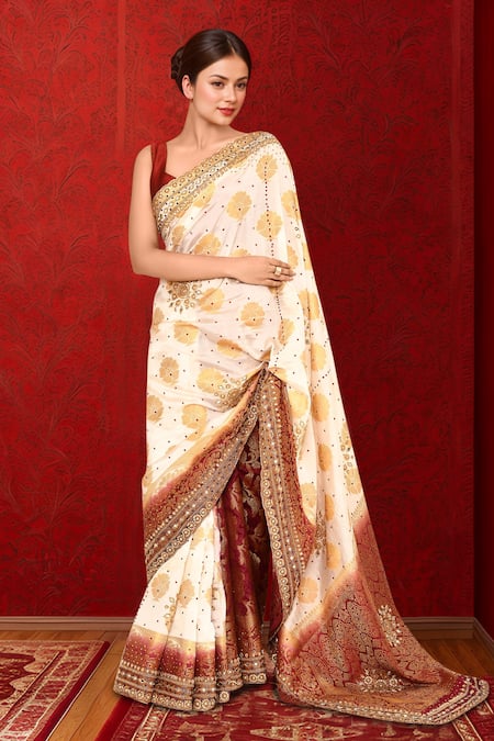 Buy_Samyukta Singhania_White Silk Embroidery Floral Art Saree_Online_at_Aza_Fashions