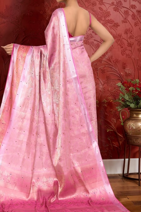 Shop_Naintara Bajaj_Pink Silk Crystals Floral Embroidered Art Saree _Online_at_Aza_Fashions
