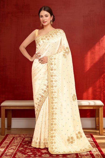 Samyukta Singhania Pearl Embroidered Silk Saree With Running Blouse 