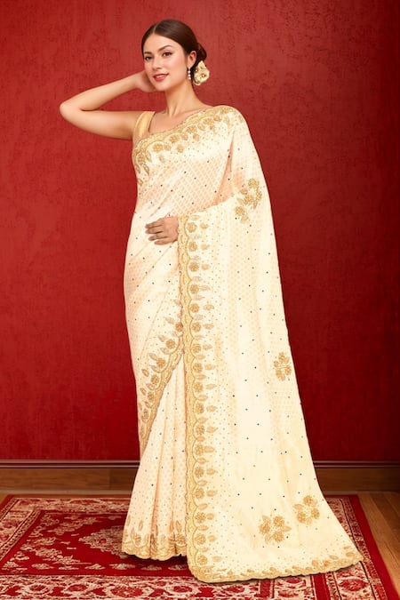 Buy Samyukta Singhania White Silk Pearls, Crystals, Beads Embroidered Art Saree Online at Aza Fashions Buy_Samyukta Singhania_White Silk Pearls, Crystals, Beads Embroidered Art Saree _Online_at_Aza_Fashions