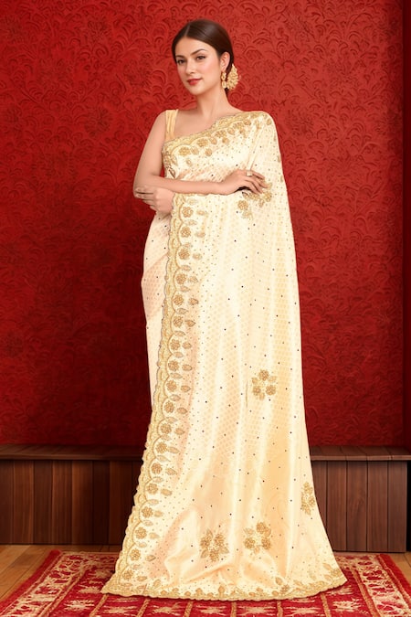 Shop Samyukta Singhania White Silk Pearls, Crystals, Beads Embroidered Art Saree Online at Aza Fashions Shop_Samyukta Singhania_White Silk Pearls, Crystals, Beads Embroidered Art Saree _Online_at_Aza_Fashions