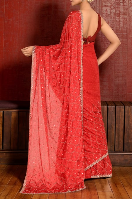 Samyukta Singhania Red Sequin Embroidered Art Silk Saree 