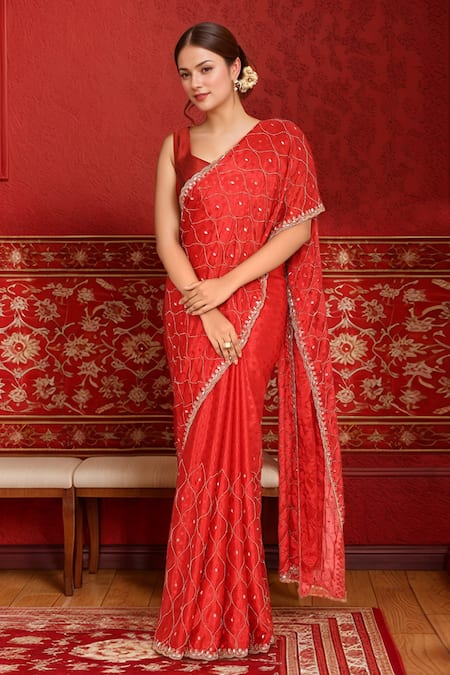 Buy Samyukta Singhania Red Silk Sequins, Cut Work Embroidered Art Saree Online at Aza Fashions Buy_Samyukta Singhania_Red Silk Sequins, Cut Work Embroidered Art Saree _Online_at_Aza_Fashions