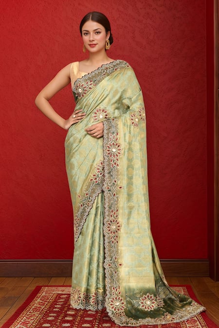 Samyukta Singhania Crystal Embroidered Silk Saree With Running Blouse 