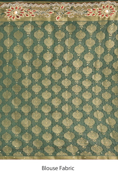 Samyukta Singhania_Green Silk Crystals, Beads Kanjeevaram Saree With Running Blouse _Online_at_Aza_Fashions