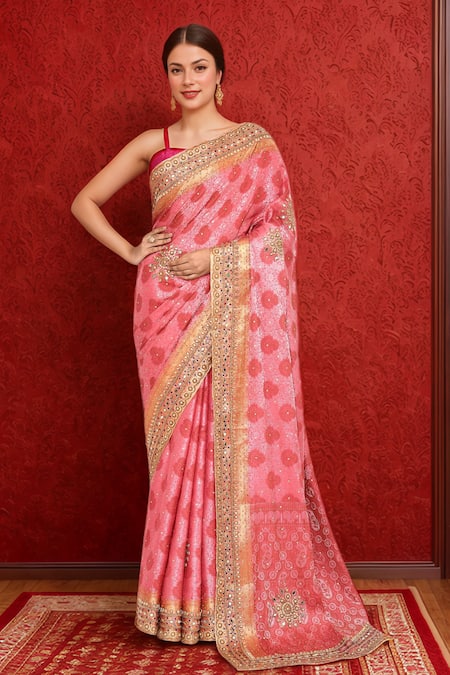 Samyukta Singhania Geometric Embroidered Silk Saree With Running Blouse 