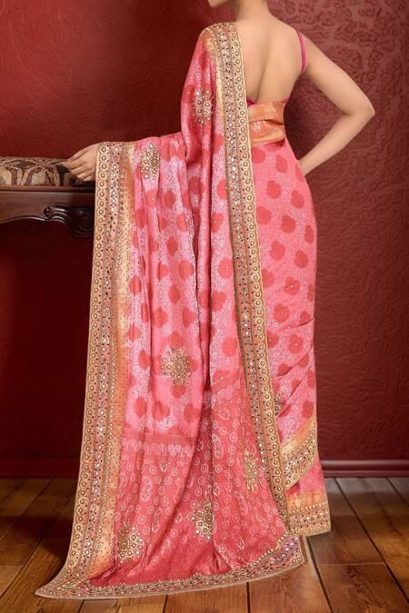 Shop Samyukta Singhania Pink Silk Beads, Stones Geometric Work Saree at Aza Fashions Shop_Samyukta Singhania_Pink Silk Beads, Stones Geometric Work Saree_at_Aza_Fashions