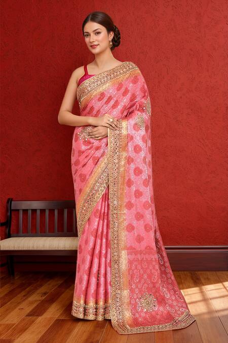 Samyukta Singhania Pink Silk Beads, Stones Geometric Work Saree Online at Aza Fashions Samyukta Singhania_Pink Silk Beads, Stones Geometric Work Saree_Online_at_Aza_Fashions