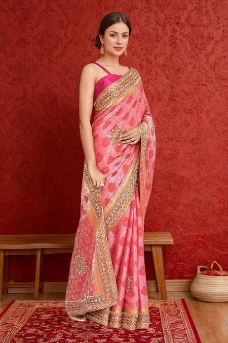Buy Samyukta Singhania Pink Silk Beads, Stones Geometric Work Saree Online at Aza Fashions Buy_Samyukta Singhania_Pink Silk Beads, Stones Geometric Work Saree_Online_at_Aza_Fashions