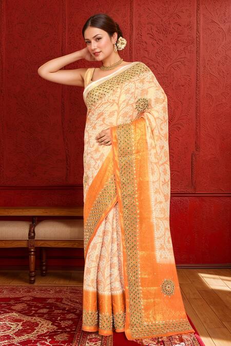 Shop Naintara Bajaj Cream Silk, Kota Doria Embroidery Floral Woven Kanjeevaram Saree Online at Aza Fashions Shop_Naintara Bajaj_Cream Silk, Kota Doria Embroidery Floral Woven Kanjeevaram Saree _Online_at_Aza_Fashions