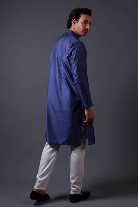 Shop Thetaa Blue Cotton, Silk, Satin Mirrors Mukaish Embroidered Kurta Set at Aza Fashions Shop_Thetaa_Blue Cotton, Silk, Satin Mirrors Mukaish Embroidered Kurta Set _at_Aza_Fashions