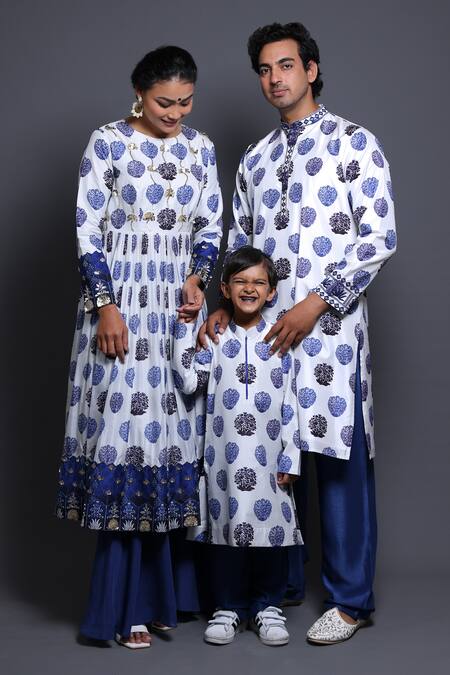 Shop Thetaa White Viscose, Silk, Polyester Embroidery Floral Butti Print Kurta Set Online at Aza Fashions Shop_Thetaa_White Viscose, Silk, Polyester Embroidery Floral Butti Print Kurta Set _Online_at_Aza_Fashions