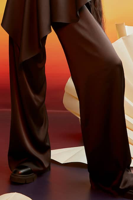 Ituvana_Black Silk V-neck Asymmetric Tunic And Pant Set _Online_at_Aza_Fashions