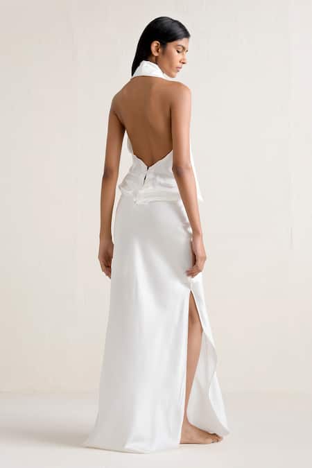 Ituvana Cowl Neck Silk Top & Skirt Set 