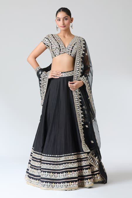 Gopi Vaid Black Mirror Embroidered Lehenga Set 