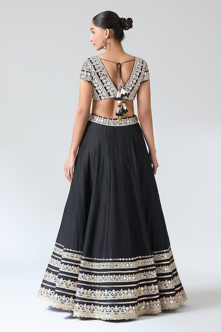 Gopi Vaid Black Mirror Embroidered Lehenga Set 