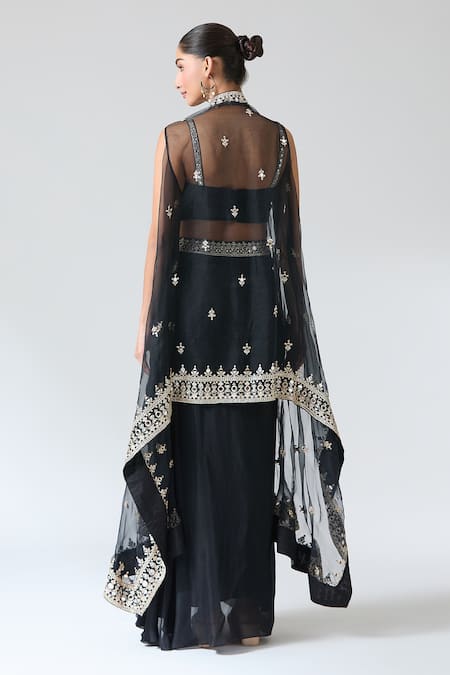 Gopi Vaid Mirror Embroidered Draped Skirt Set 