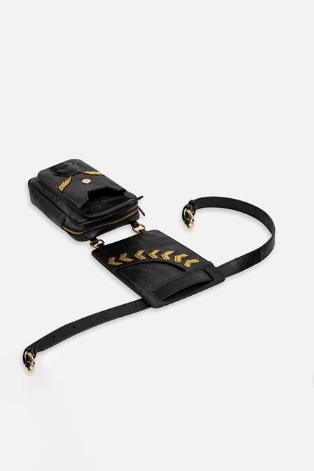 Econock Studio_Black Embroidery Leather Bag And Pocket Extension Set _Online_at_Aza_Fashions