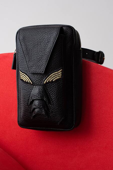 Buy_Econock Studio_Black Embroidery Leather Bag And Pocket Extension Set _Online_at_Aza_Fashions