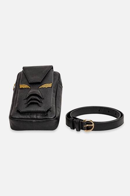 Buy_Econock Studio_Black Embroidery Leather Bag And Pocket Extension Set 