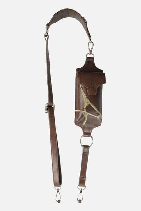 Econock Studio_Brown Embroidery Kintsugi Sling Bag Set _Online_at_Aza_Fashions