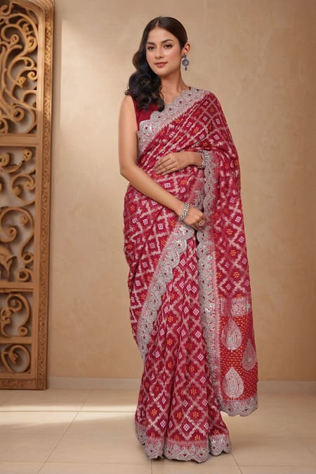 Samyukta Singhania Bandhani Checkered Banarasi Saree With Unstitched Blouse Piece 