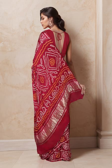 Shop Samyukta Singhania Maroon Silk Zari, Embroidery Round Neck Gharchola Saree With Blouse Piece at Aza Fashions Shop_Samyukta Singhania_Maroon Silk Zari, Embroidery Round Neck Gharchola Saree With Blouse Piece_at_Aza_Fashions