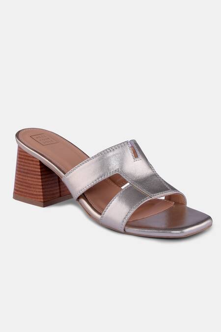 Heel Your Sole_Gold Embroidery Metallic Square Toe Block Heels _Online_at_Aza_Fashions