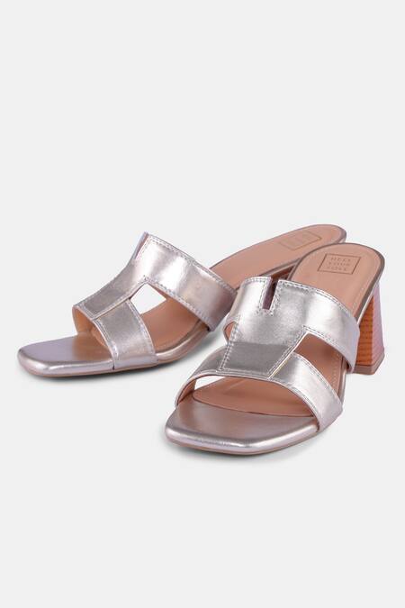 Heel Your Sole_Gold Embroidery Metallic Square Toe Block Heels _at_Aza_Fashions