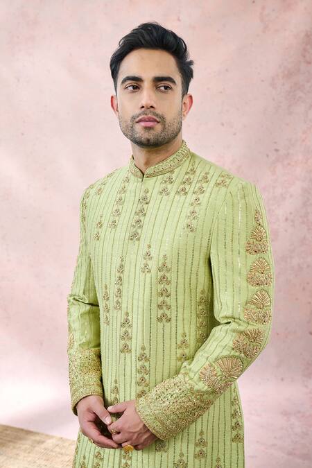 Buy_Masaba_Green Silk, Viscose Embroidery The Pista Barfi Sherwani Pant Set 
