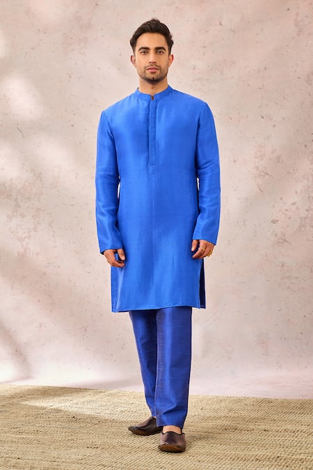 Buy_Masaba_Blue Silk Cut Work, Embroidery The Neel Bahar Sherwani Pant Set 