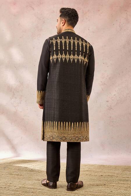 Shop Masaba Black Silk Embroidery, Zari Embellished Bundi Kurta Set Shop_Masaba_Black Silk Embroidery, Zari Embellished Bundi Kurta Set