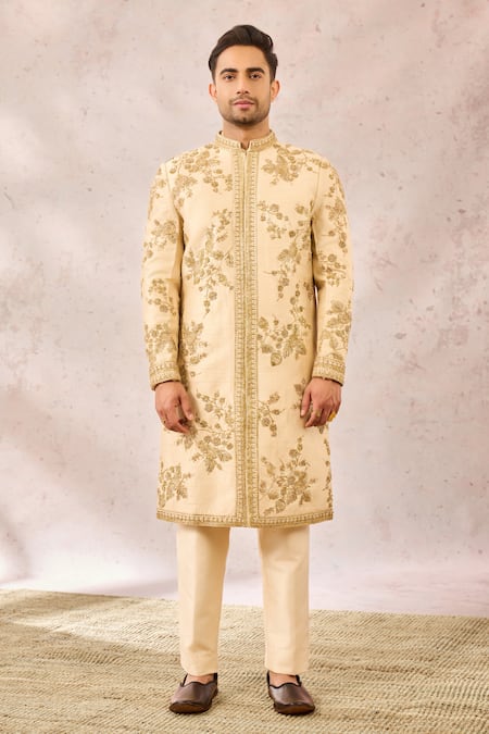 Shop_Masaba_Beige Viscose, Silk Sequins, Beads The Bombay Barfi Sherwani And Pant Set _Online_at_Aza_Fashions