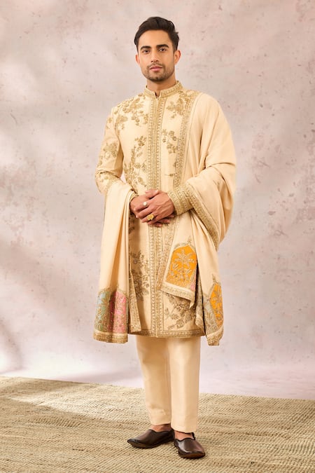 Buy_Masaba_Beige Viscose, Silk Sequins, Beads The Bombay Barfi Sherwani And Pant Set 