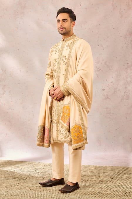 Shop_Masaba_Beige Viscose, Silk Sequins, Beads The Bombay Barfi Sherwani And Pant Set 
