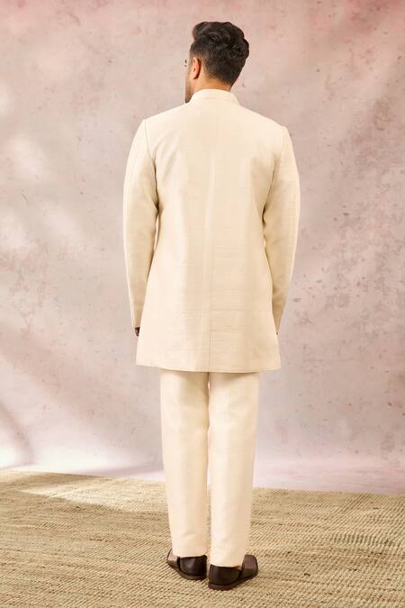 Masaba_Ivory Georgette, Silk Zari, Cut Work, Pearls The Kaju Katli Raja Koti Pant Set _at_Aza_Fashions