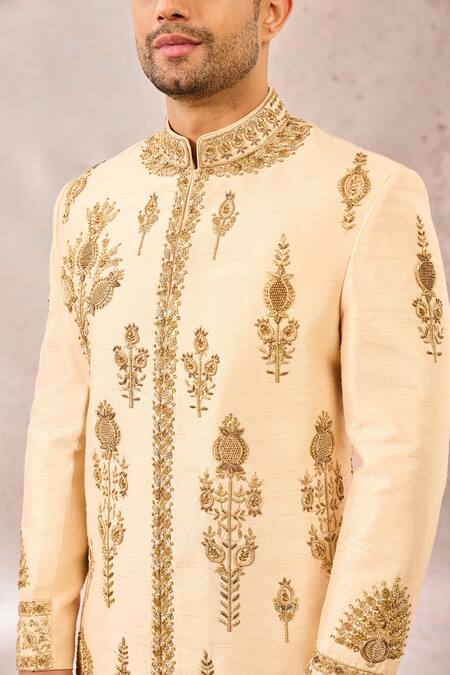 Buy_Masaba_Beige Silk, Cotton Cut Work, Sequins, Zari The Matka Kulfi Sherwani Pant Set 