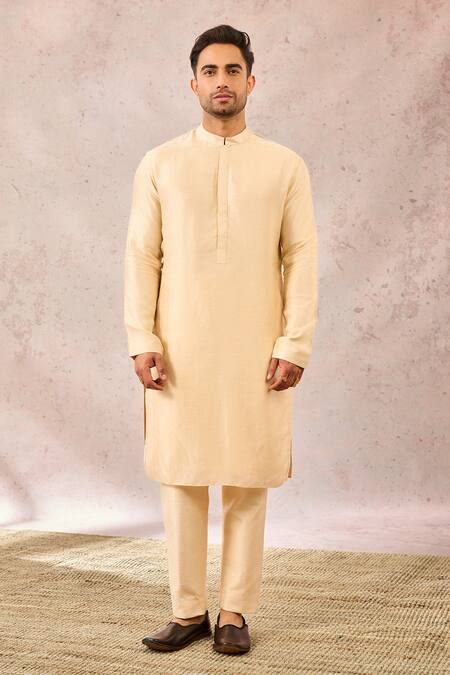 Masaba_Beige Silk, Dupion, Brocade Cut Work, Sequins Embroidered Sherwani Pant Set _at_Aza_Fashions