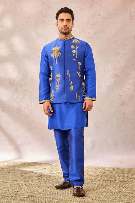 Buy_Masaba_Blue Silk Embroidery Navy Bundi Kurta Set _Online_at_Aza_Fashions