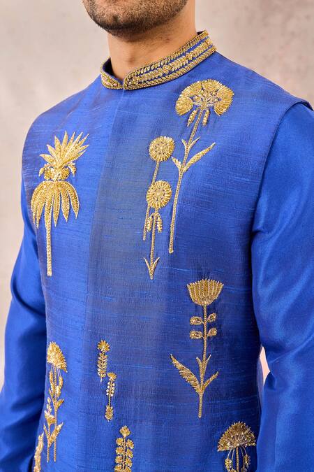 Buy_Masaba_Blue Silk Embroidery Navy Bundi Kurta Set 
