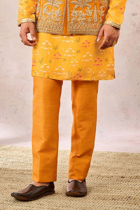 Buy_Masaba_Yellow Silk, Viscose Embroidery, Beads Mustard Gul Jharokha Bundi Set _Online_at_Aza_Fashions
