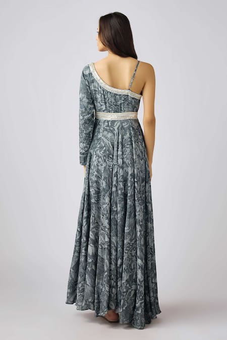 Basanti - Kapde Aur Koffee Grey Floral Print Anarkali Set