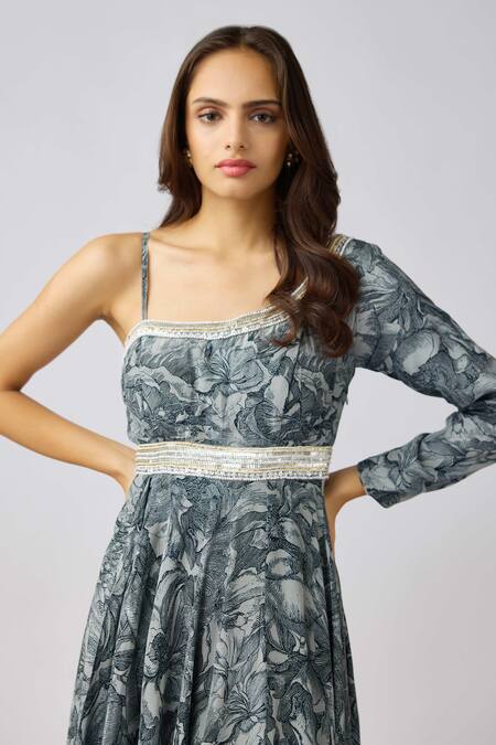 Buy Basanti - Kapde Aur Koffee Gray Crepe Embroidery, Sequins, Beads Asymmetric Grey Floral Print Anarkali Set Online at Aza Fashions Buy_Basanti - Kapde Aur Koffee_Gray Crepe Embroidery, Sequins, Beads Asymmetric Grey Floral Print Anarkali Set _Online_at_Aza_Fashions