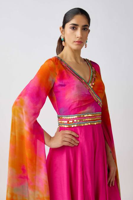 Buy_Basanti - Kapde Aur Koffee_Multi Color Crepe Cut Work V-neck Multicolor Abstract Print Jumpsuit _Online_at_Aza_Fashions