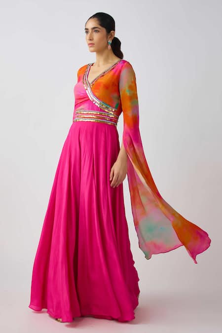 Shop_Basanti - Kapde Aur Koffee_Multi Color Crepe Cut Work V-neck Multicolor Abstract Print Jumpsuit _Online_at_Aza_Fashions