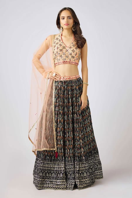 Basanti - Kapde Aur Koffee Floral Embroidered Lehenga Set 