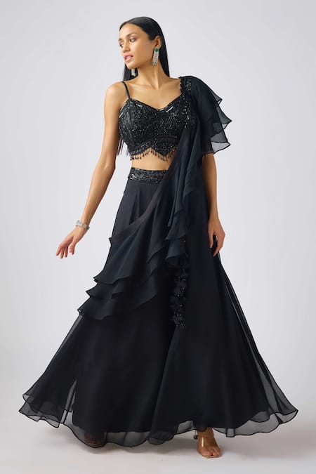 Basanti - Kapde Aur Koffee Black Embroidered Waistband Lehenga Set 