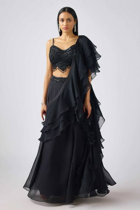 Basanti - Kapde Aur Koffee Black Organza Beads, Sequins, Cut Work Embroidered Waistband Lehenga Set Online at Aza Fashions Basanti - Kapde Aur Koffee_Black Organza Beads, Sequins, Cut Work Embroidered Waistband Lehenga Set_Online_at_Aza_Fashions