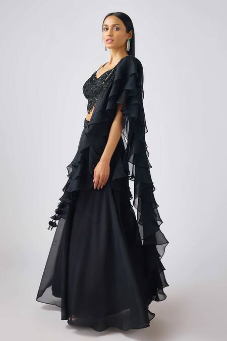 Buy Basanti - Kapde Aur Koffee Black Organza Beads, Sequins, Cut Work Embroidered Waistband Lehenga Set Online at Aza Fashions Buy_Basanti - Kapde Aur Koffee_Black Organza Beads, Sequins, Cut Work Embroidered Waistband Lehenga Set_Online_at_Aza_Fashions